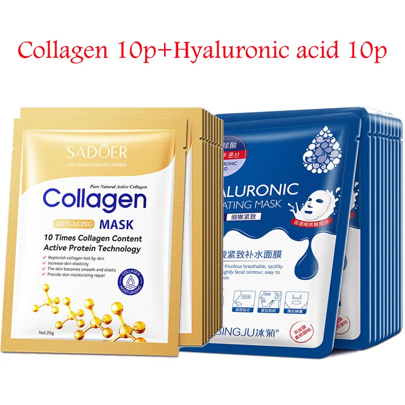 Hyaluronic Acid & Collagen Sheet Masks – 20 Pack