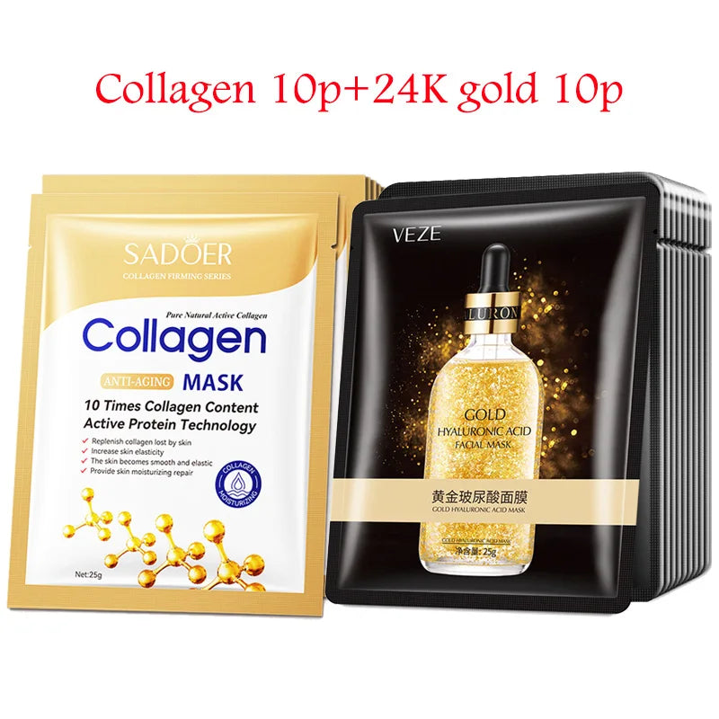 Hyaluronic Acid & Collagen Sheet Masks – 20 Pack